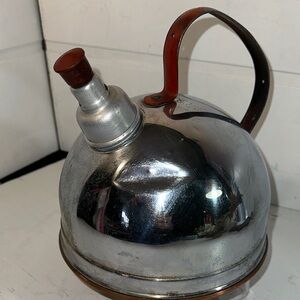 Vintage rare Paul Revere art deco copper Bottom chrome plate whistle tea kettle